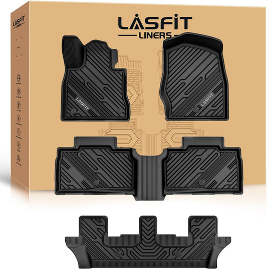 LASFIT Floor Mats for Ford Explorer 2020-2025 7 Passenger TPE All Weather Protector Anti-Slip Floor Liners, 2025 2024 2023 2022 2021 2020 Explorer 7 Seats Accessories, 1st& 2nd& 3rd Row, 4pcs Black
