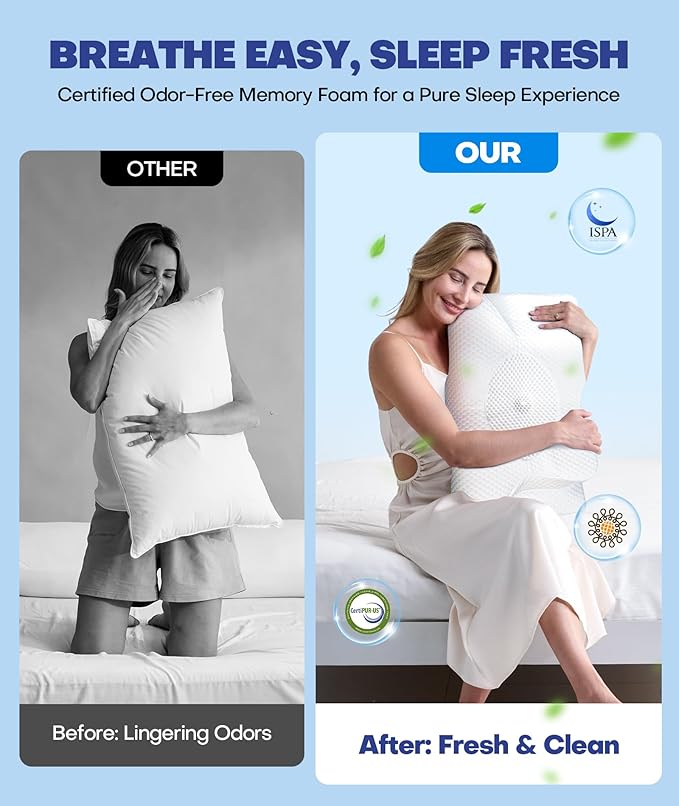 Emircey Clinical-Level Relief Cervical Neck Pillow for Sleeping, Orthopedic Contour Memory Foam Pillow for Side Sleepers, Cooling Reading Pillow for Neck Relief, Ergonomic for Back Stomach Sleepers