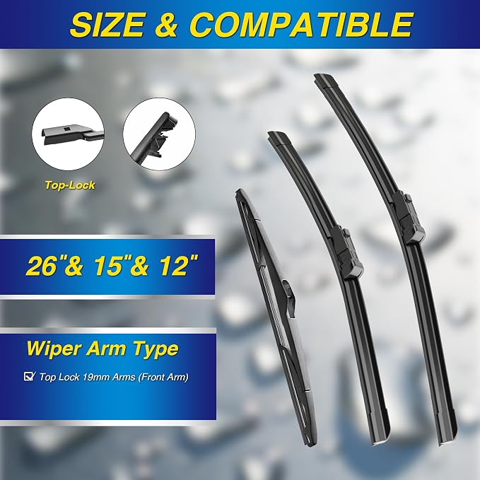 5 PLUS Silicone Windshield Wipers Replacement for 2019-2011 Ford Fiesta Wiper Blades(3 PCS),Water Repellent Automotive Replacement Windshield Wiper Blades for My Car -26"/15"/12"