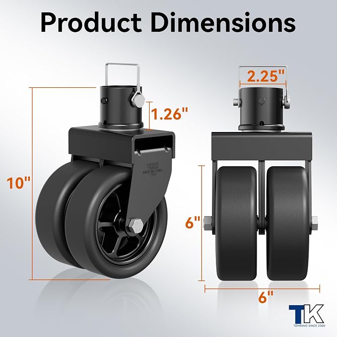 2,500lbs Dual 6" Trailer Jack Swivel Caster with Upgraded Spoked Wheels and Reinforced Bracket, Black