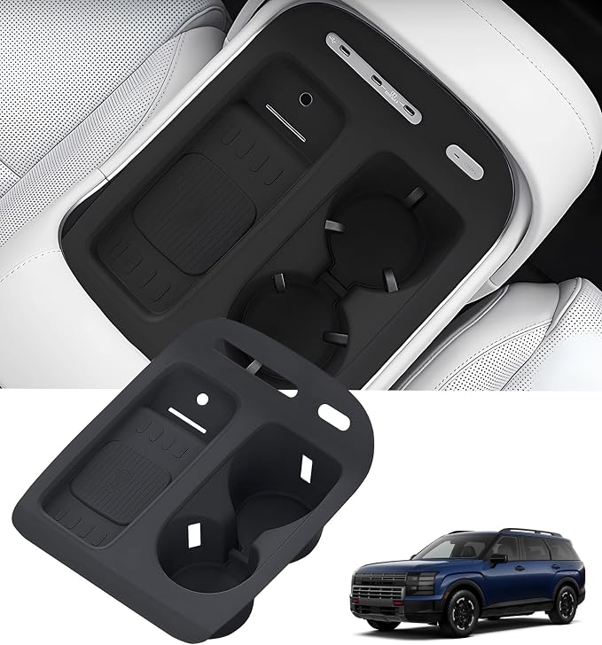 Cup Holder Insert & Wireless Charging Protective Mat for Hyundai Palisade 2026, Center Console Interior Accessories Cup Holders & Wireless Charger Cover Pad for 2026 Palisade, Black