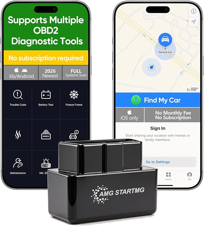 Car Fault Diagnosis&Location 2-in-1/Bluetooth OBD2 Car Scanner & Code Reader with Find M Tracker for iPhone iOS Android - No Monthly Fee, 7000+ Faults for Vehicles 1996 & Newer（Locator for iOS only