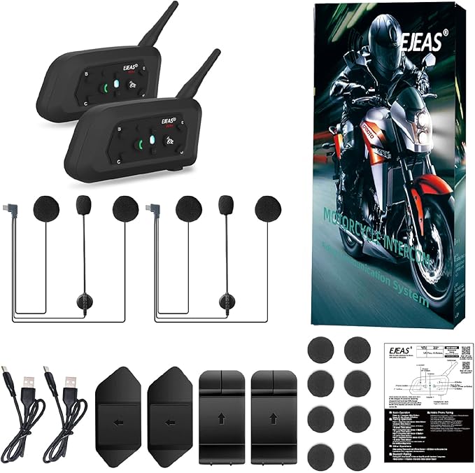 Novamente V6 Pro+ Motorcycle Helmet Bluetooth Intercom Headset, Up to 6 Riders 2-Way IP65 Waterproof Wireless Motorbike Communication System for Dirt Bike/ATV/Off Road, 2Packs