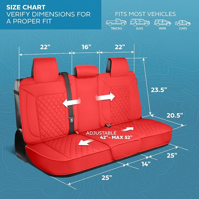 MotorBox Haven Series Napa Leather Seat Covers for Cars, Lux Edition Diamond Stitched Full Set Seat Covers, Premium PU Red Leatherette Car Seat Covers for Cars Trucks SUVs