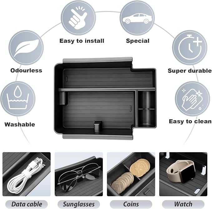 SKTU for 2026 Jeep Cherokee Center Console Organizer for 2026+ Jeep Cherokee (Base/Laredo/Limited/Overland) Console Tray Jeep Cherokee 2026 Accessories ABS Insert Tray with Sunglasses and Coin Holder