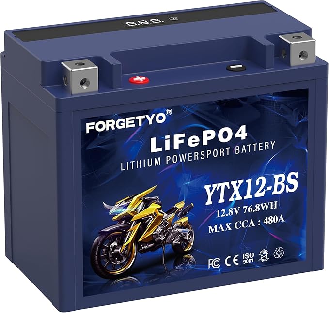 Lithium YTX12-BS, Forgetyo 12V 6AH 480A LiFePO4 Motorcycle Battery, ATV, UTV, Jet Ski, 4 Wheeler,Snowmobile,Tractor and Generator Battery