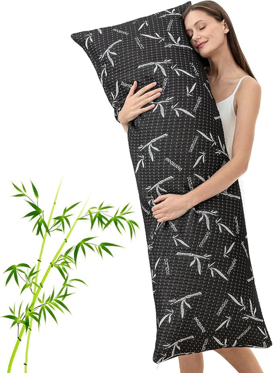 Primesoft Full Body Pillow with Removable Pillowcase for Adults,（Memory Foam Filling）（Long Pillow for Side Sleepers） （Fluffy and Firm）（Adjustable Filling）（20×54 Inch，Black）