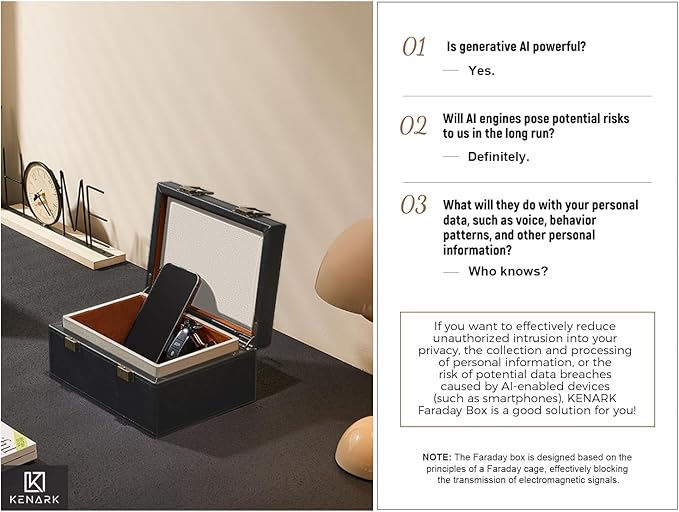 KK6 PLUS-BK Faraday Key Fob Protector Box, RFID Signal Blocking Shielding Box for Car Keys, Anti-Theft Vintage Faraday Cage with High-Grade Protein Leather, Black - Size: L