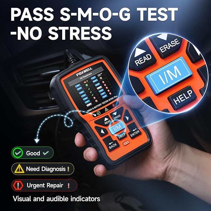 FOXWELL NT301 Plus 2-in-1 OBD2 Scanner Car Battery Tester, Professional Code Reader Check Engine Diagnostic Tool, 12V Automotive Cranking Charging Analyzer for 1996+ Vehicle, Upgrade from NT301