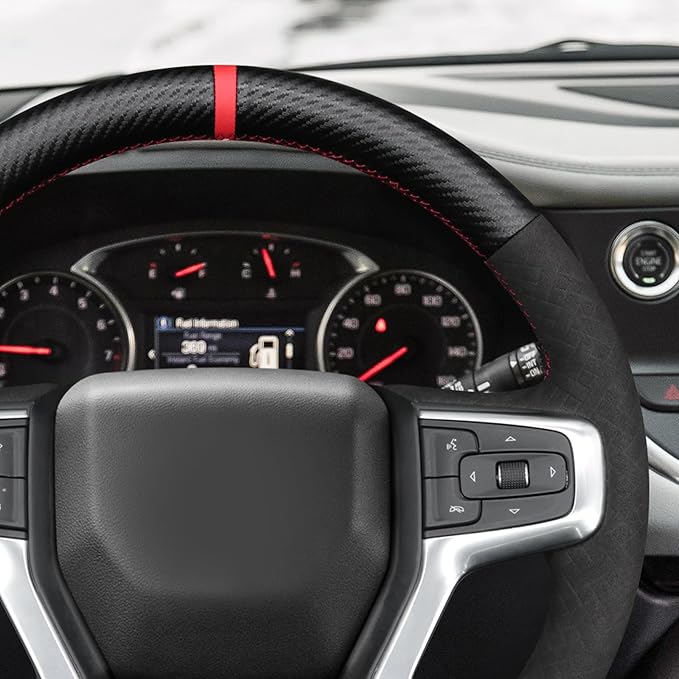 MEWANT DIY Matte PU Carbon Fiber Embossed Suede Steering Wheel Cover for Chevy Silverado Blazer 1500 Silverado 2500