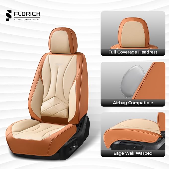 FLORICH Car Seat Covers Full Set, Leather Seat Covers for Cars, Waterproof Car Seat Protectors 5 Seats, Front and Rear Seat Covers for Cars, Automotive Seat Protector Fit for Most Car SUV Truck