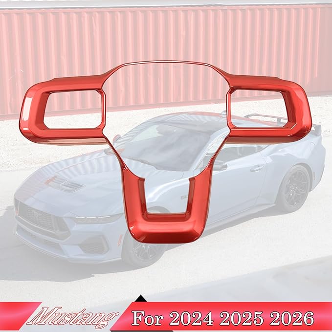 MUXEE Steering Wheel Button Frame,for Ford Mustang 2024 2025 2026 - ABS Wine red Sport Steering Wheel Frame Cover Steering Wheel Button Wrap Accessories