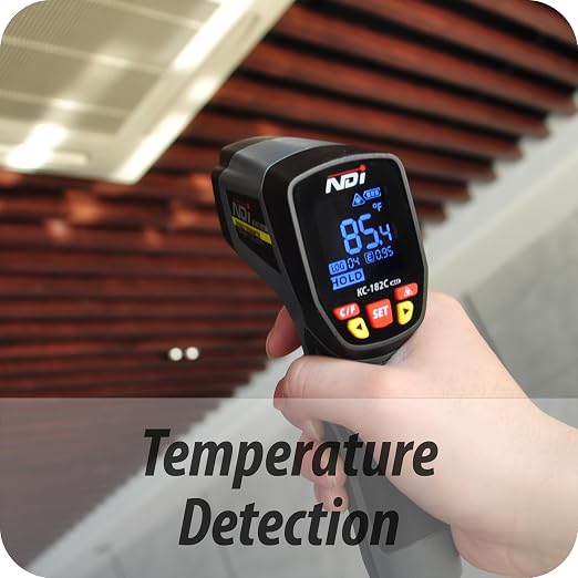 NDI High-Precision Infrared Thermometer Temperature Gun, -58℉ to +2372℉, Multi-Purpose for Cooking, Steel Smelting, Automotive Engine Repair, HVAC IRT Gun with Adjustable Emissivity