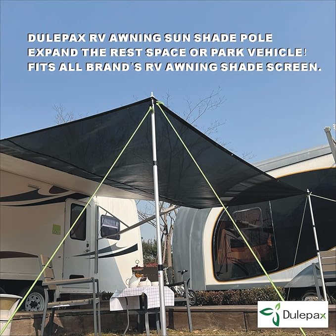 Dulepax RV Awning Sun Shade Poles. Set of Two, Adjustable Aluminum Rods for RV Awning Shade Screen.Expand The Rest Space or Park Vehicles.Comes with 4 Ground Nails,4 Wind Ropes.