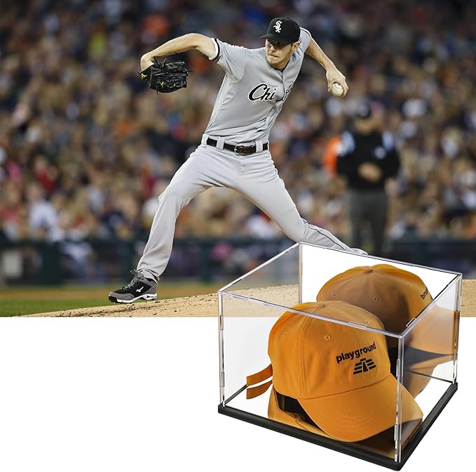 Hat Display Case Mirror Background and Base,Clear Acrylic Baseball Cap Display Box Stand,UV Protection Signed Hat Transparent Showcase Football,Snapback Caps,Ideal Gift for Caps Collector