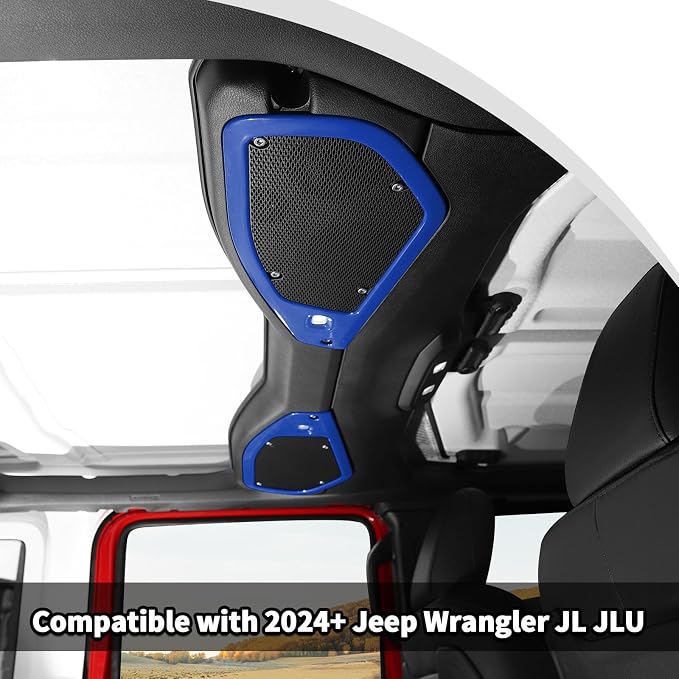 JWWY for Jeep JL Speaker Audio Player Trim Top & A Pillar Cover Trim for 2024-2026 Jeep Wrangler JL JLU & Gladiator JT 4xe Interior Accessories ABS 4PCS Blue