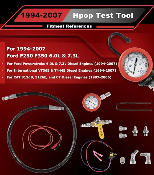 Hpop Test Tool High Pressure & Air Leak Test Gauge Tool Kit for 1994-2007 Ford 6.0L & 7.3L Powerstroke F250 F350 Dual Purpose Test Tool