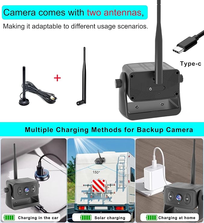 YEOIZO Wireless Backup Camera for Trucks, Solar Magnetic, Portable, No - Drill, No - Wire, 3 Min Easy Install, Night Vision, Rechargeable with 5" HD Monitor Systems for Car, Small RV, Camper, Trailer