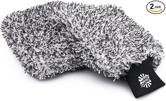 The Rag Company - The Cyclone Ultra Wash Mitt + Cyclone Ultra Wash Pad 6in x 8in Combo Pack - Microfiber Blend, Twist Loop Interior Liner Ideal for Foam, Soap + Bucket, & Rinseless Washing Methods