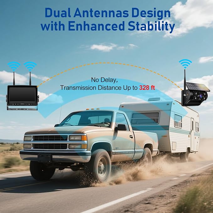 Wireless Backup Camera for Truck RV Trailer Car Camper Tractor Vehicles, Magnetic Solar Reverse Camera,7" HD 1080P Monitor with Portable Rechargeable Waterproof 170° Rear View Camera,IR Night Vision
