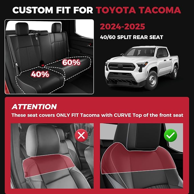 FREESOO Custom Fit Toyota Tacoma Seat Covers Full Set, Full Coverage Waterproof Leather Seat Covers, Double Cab Sr,Sr5,TRD Sport,TRD Off-Road,Limited, Seat Covers for Cars Seat Protector