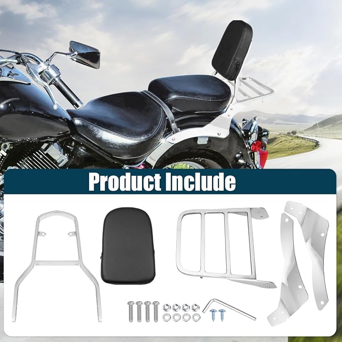 Chrome Passenger Backrest Sissy Bar with Luggage Rack Compatible With For Yamaha Vstar 400 650 Dragstar 400 650 Classic 1998-2018 Detachable Sissy Bar Backrest