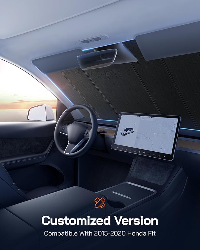Pigenius Windshield Sunshade for Honda Fit 2015-2020 (Gen 3 / GK5) Hatchback, Reversible Silver/Black