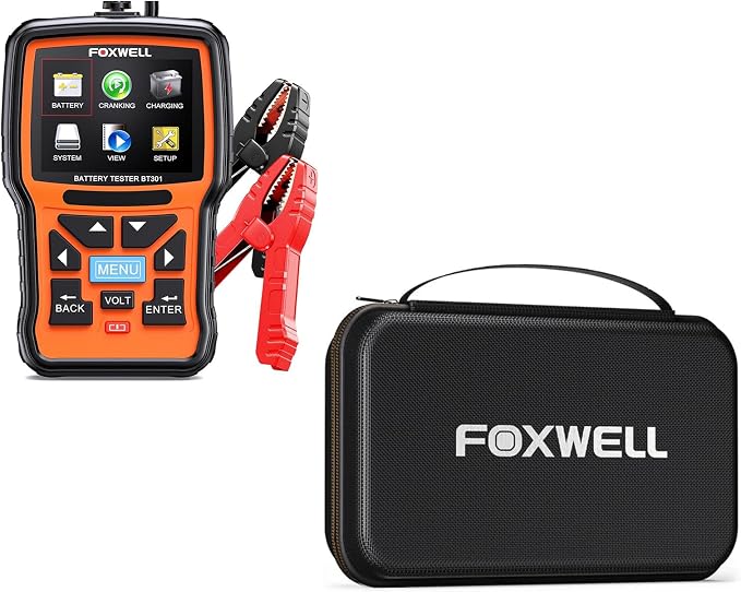 FOXWELL BT301 12V Car Battery Tester Automotive Battery Analyzer Load Tester & Portable Carrying Case for OBD2 Scanner & Battery Testers