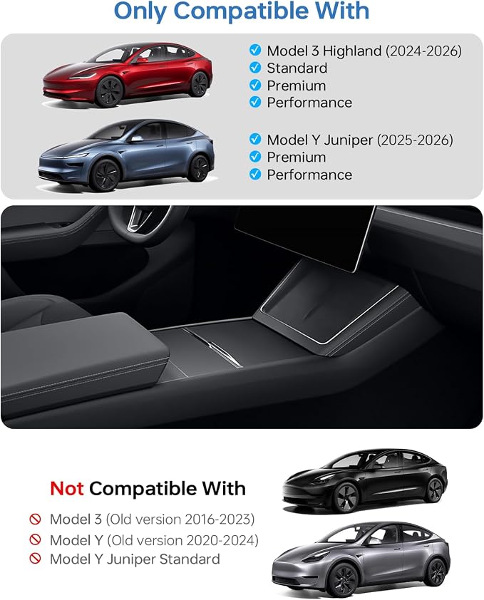 for Tesla Model Y Juniper Accessories (2025-2026) Center Console Organizer, Slide Smoothly Wear-Resistant Easy to Clean for Model 3 Highland 2024-2026, 4 PCS