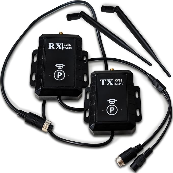 - Wireless Backup Camera Video Transmitter & Receiver Kit for Vehicle – CVBS NTSC 2.4G, Long Range 500m, Low Latency, 12–24V, RCA or 4-Pin