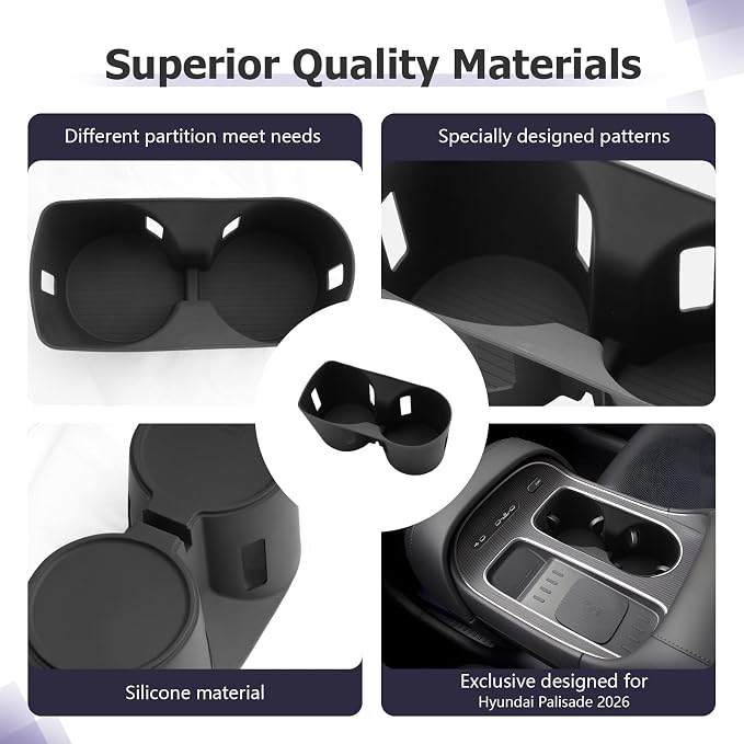 LUWU 2026 Palisade Center Console Cup Holder Compatible with 2026 Palisade SEL/XRT/Limited/Calligraphy Accessories Center Console Silicone Cup Holder Insert(Only for 7-Seat)