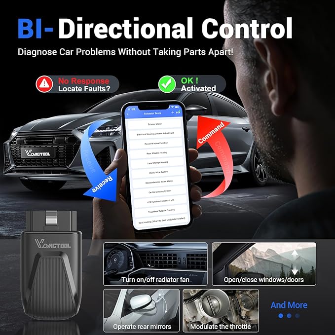 OBD2 Scanner Diagnostic Tool VDIAGTOOL D200, Wireless Bidirectional Scan Tool-Lifetime Free Updates, 26 Resets (Unlockable 49+), Full System Car Code Reader OBD2 Scanner Bluetooth for iOS & Android
