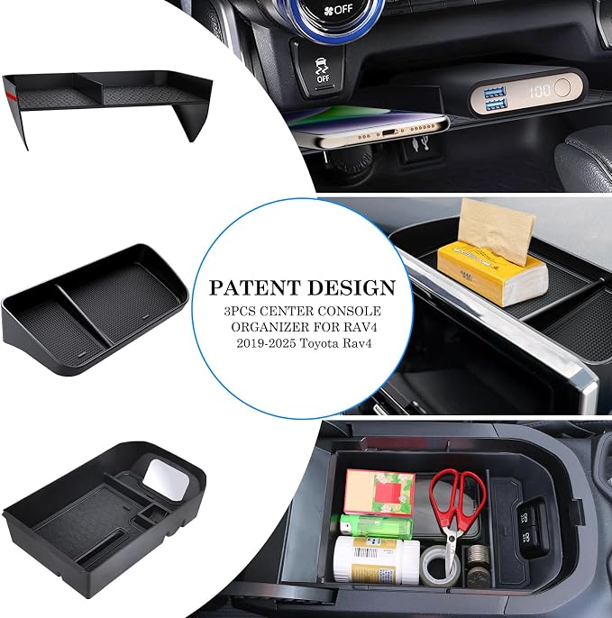 DIAMOOKY 9PCS Center Console Organizer & Knob Cover Compatible with Toyota RAV4
