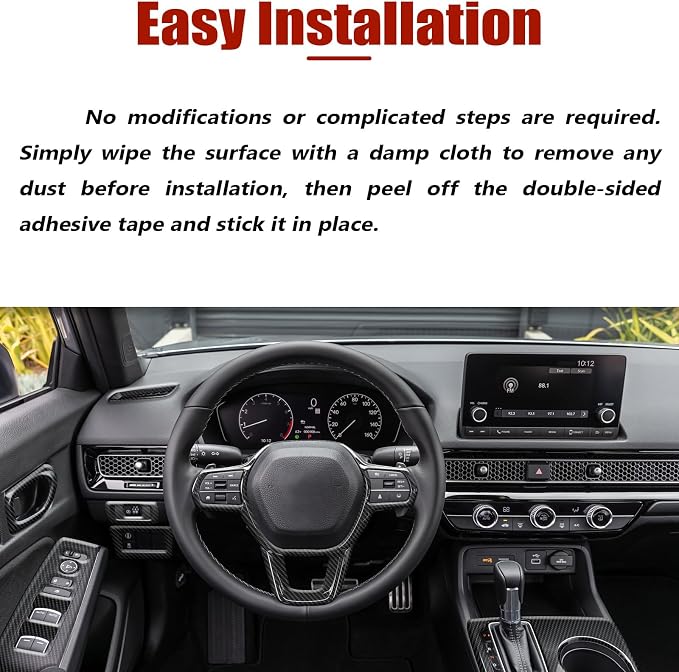 14PCS Interior Trim Set for 11th Gen Honda Civic 2022-2026, Carbon Fiber Style | Sporty cabin upgrade – air vents, door bowls, window switches & steering wheel cover for 11th Gen Civic