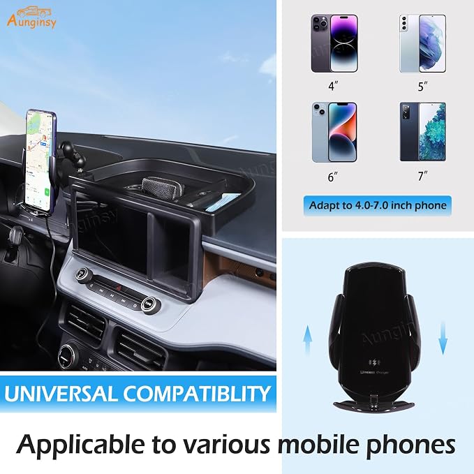 Aunginsy Center Console Dash Storage Tray Compatible with Ford Maverick 2022 2023 2024 Dashboard Multi-Functional Phone Holder Storage Box Organizer Tray Insert with Mobile Phone Mount Accessories