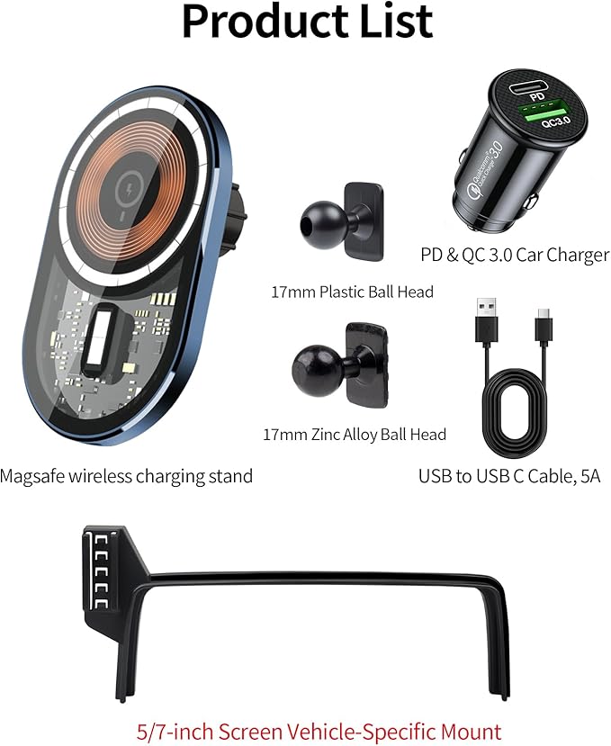 Wireless Charging car Phone Holder for Honda CR-V 2017-2022/CRV Hybrid 2020-2022 Accessories 5/7 inch Screen Fixed Clip,360° Rotation car Phone Mount Compatible with MagSafe