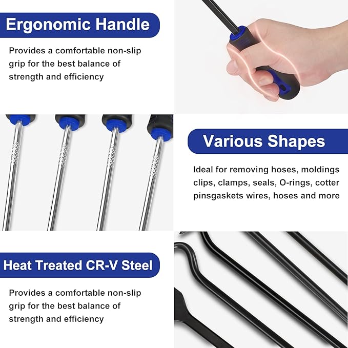 17Pcs Hook and Pick Tool Set with Scraper Auto Clip Removal Plier Fastener Remover Rivets Puller Mechanic Car Trim Removal Tool Kit Gasket Telescoping Magnetic Pickup Hand Automotive Tools(Blue)