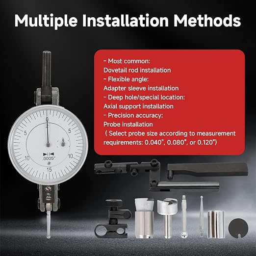 0.060'' by 0.0005'' Horizontal Test Indicator with Dovetail Clamps Mount, Dial Test Indicator for Accusize Industrial Tools 0511-2001, 1.5'' Dial Diameter, 0-15-0 Dial Reading
