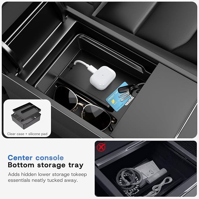 12PCS Center Console Organizer Tray for 2025 2026 Tesla Model Y Juniper Accessories, Under Seat Storage Armrest Hidden Storage Box Glove Box Hook Armrest Cover (Black, 12PCS 25-26 Model Y)