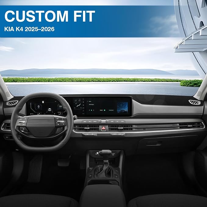 KUST Black Dash Cover for Kia K4 2025-2026 Left Hand Drving Dash Carpet Polyester Non-Slip Dash Protector Interior Accessories for K4 Custom Fit Dash Mat Sunshade Windshield Glare