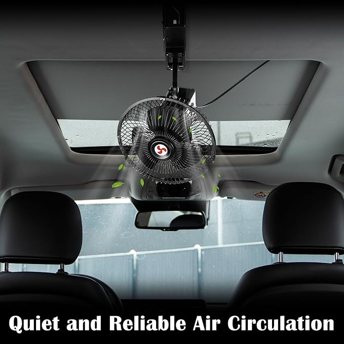 Tujoe 2 Pcs Portable Car Fan with Car Cigarette Lighter Electric Cooling 12 Volt Oscillating Fan 12 Volt Fan Automobile Vehicle 360 Degree Swivel Fan with Clip for Car Truck Supplies, Black (8 Inch)