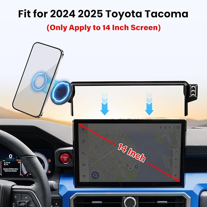 Car Phone Holder for Toyota Tacoma 2024 2025 2026- for MagSafe Magnetic Cell Phone Mount for Tacoma Accessories 14 inch Touchscreen - Cradles Strong Magnets for iPhone（Not fit 8 inch