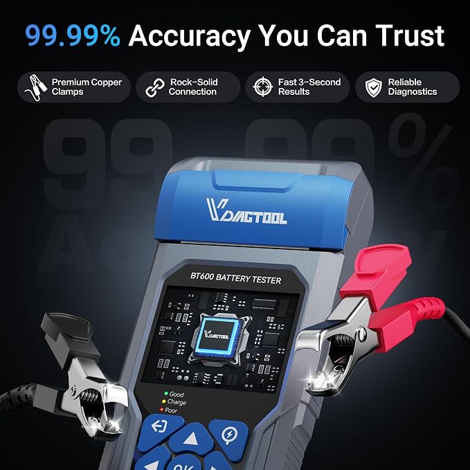 Car Battery Tester with Printer VDIAGTOOL BT600, 6V 12V 24V Automotive Load Tester for Lead-Acid & Lithium, Auto Alternator Starter Charging System Analyzer for Car Truck Motorcycle (3 Paper Rolls)