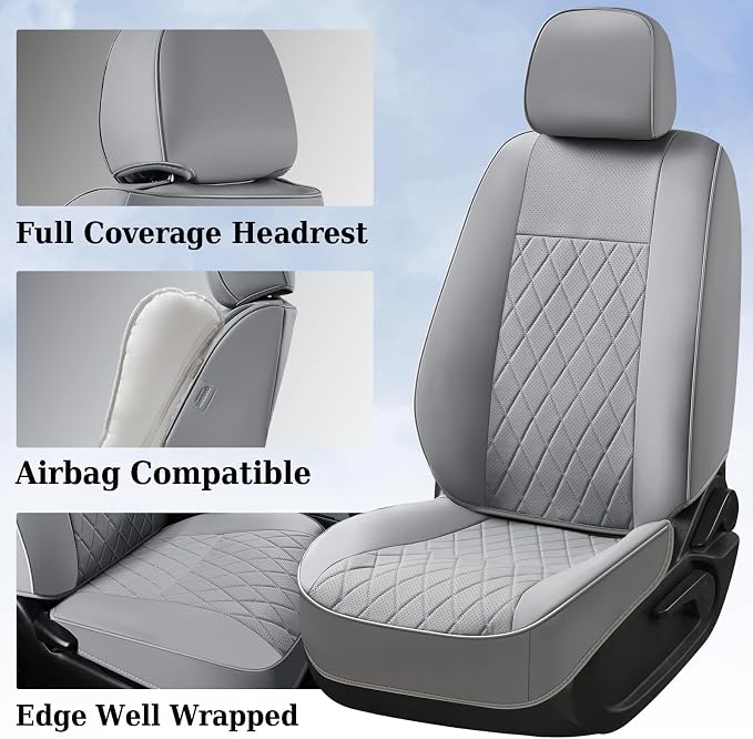 Coverado Tacoma Seat Covers Full Set, Faux Leather Car Seat Covers Custom Fit for 2005-2023 Toyota Tacoma Double & Crew Cab SR SR5 Limited TRD Sport/Pro/Off Road Toyota Tacoma Accessories (Gray)