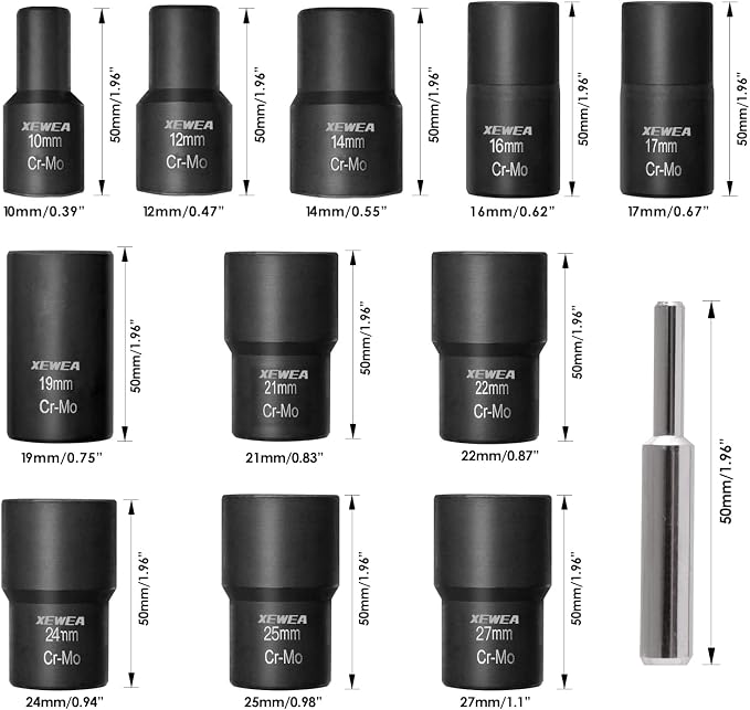 XEWEA 1/2" Drive 12PCS Lug Nut Remover and 6PCS Flip Impact Socket Set, Wheel Lock Removal Kit, Thin Wall Nut Sockets Easy Out Extractor Set for Damaged, Frozen, Rusted, Rounded-Off Bolts