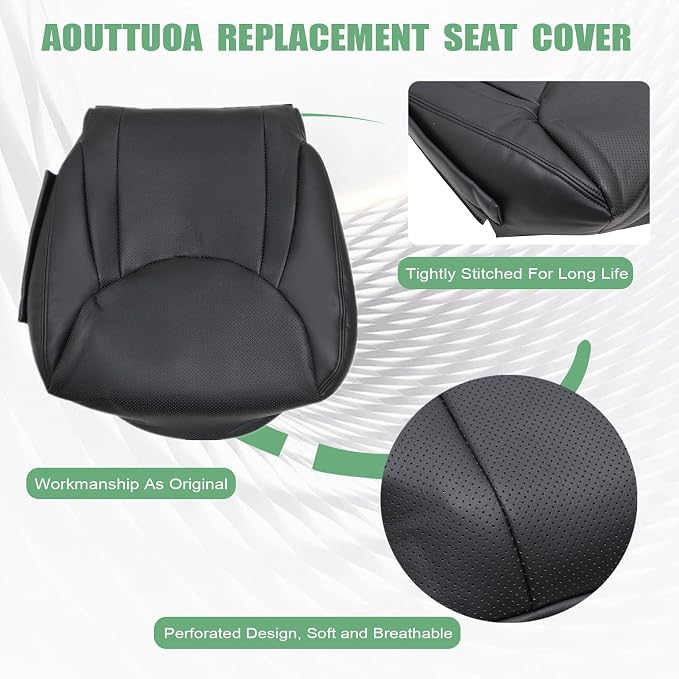 NLQR Front Driver and Passenger Side Bottom & Top Back Replacement Seat Covers Black Perforated Microfiber Leather Compatible with Lexus LS430 2001 2002 2003 2004 2005 2006