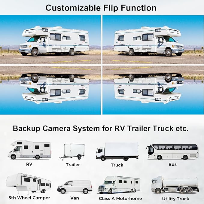 Wireless RV Backup Camera System 1080P HD 7'' Touch Screen Monitor | BSD Blind Spot Alert, 4 CH DVR Recording, IP69K Waterproof, IR Night Vision, Fit for Pre-Wired Furrion RV Trailer 5th Wheel