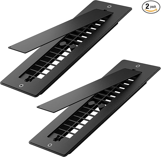 Safoner Aluminum RV Floor Register 2"x10" with Removable Cover, Lightweight Durable Camper Essential, Pet-Friendly RV Vent Accessories for Inside, 2 Pack-Black