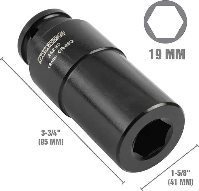 OEMTOOLS 25290 19mm Crank Bolt Socket, Heavy Duty Harmonic Balancer Socket For Stubborn Bolts, 19mm Impact Socket 1/2 Drive Crank Bolt Removal Tool