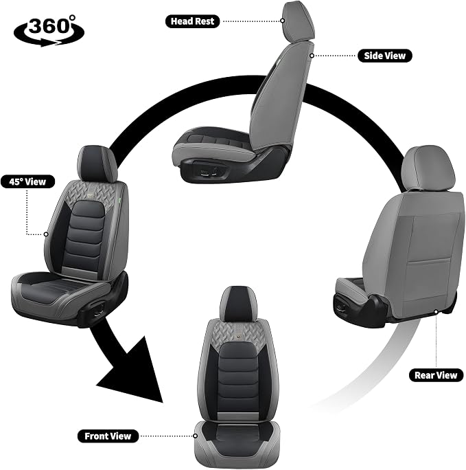 FLORICH Car Seat Covers, Leather Seat Covers, Waterproof Car Seat Protector, Auto Driver Seat Covers Accessories Fit for Most SUV Trucks(Gray&Black, Full Set)